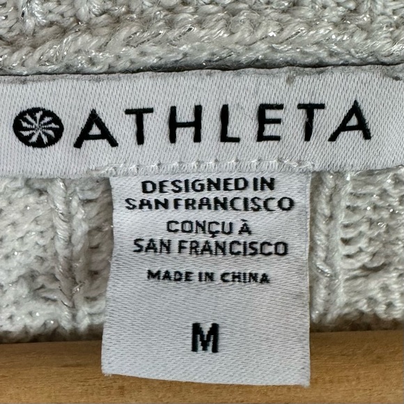 Athleta Sweater Womens Size Medium Crossroads Gray Metallic Crew Wool Cable Knit - Picture 8 of 9